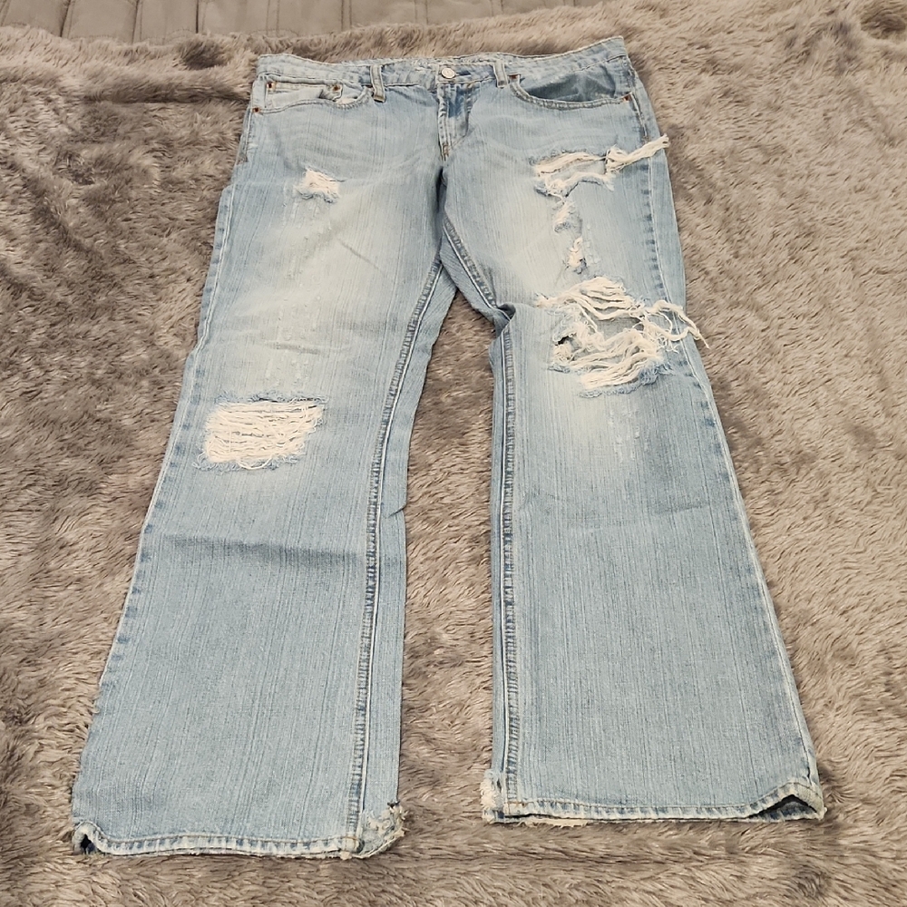 American Eagle Outfitters Light Blue Distressed Flare Jeans Size 8!